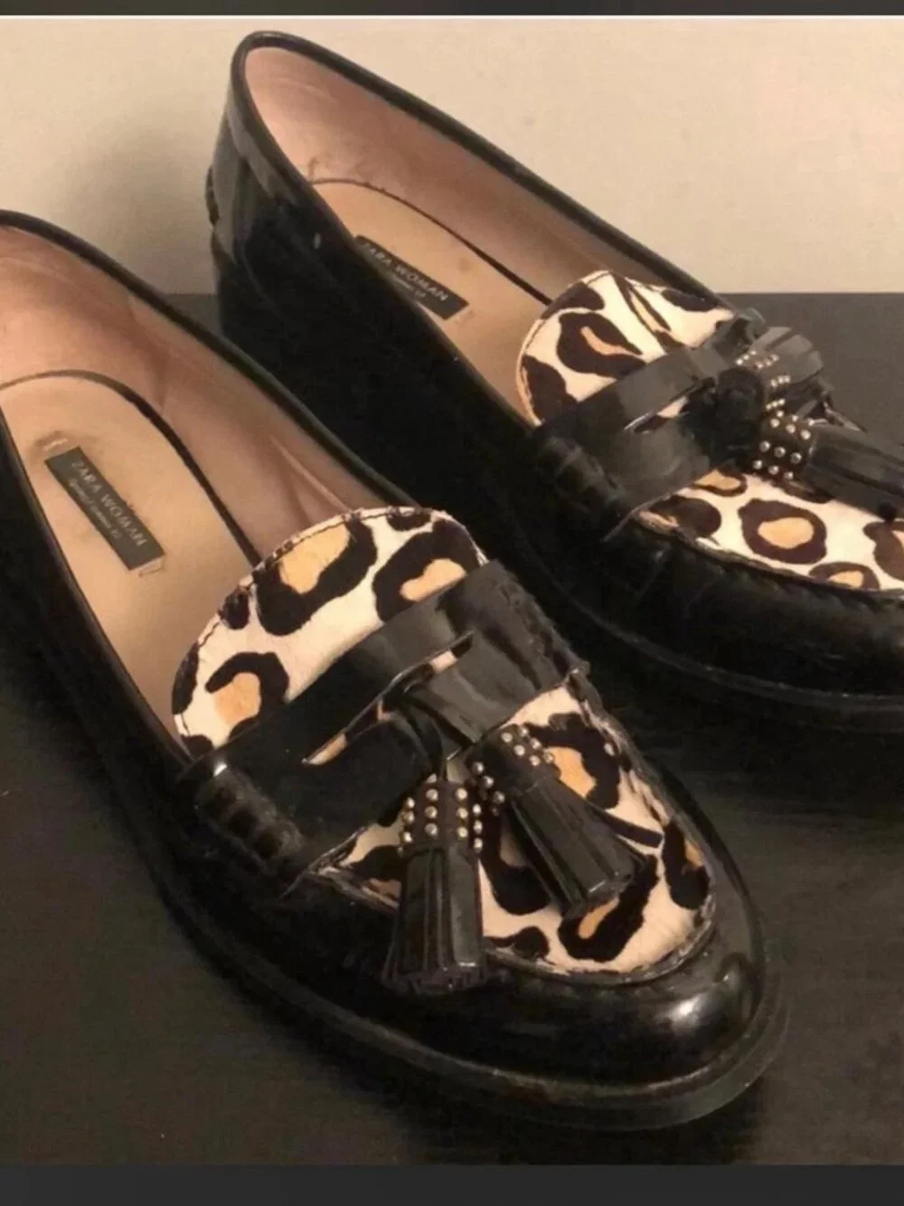 Zara Black Leather Loafer Flats EU 38